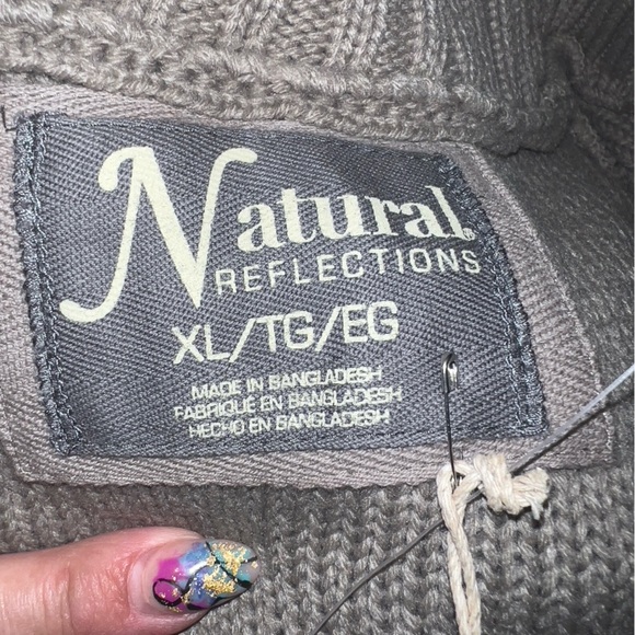 Natural Reflections Chunky Knit Shawl Roll Neck Pullover Button Up Sweater - Picture 7 of 8